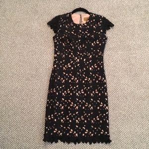 Nicole Miller black lace dress w/ blush underlay